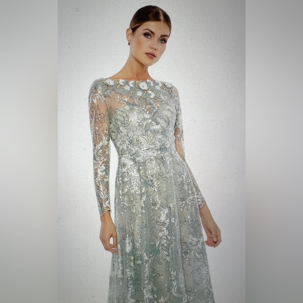 Mac Duggal Floral Embroidered Illusion Long Mother of the Bride/Groom Dress
